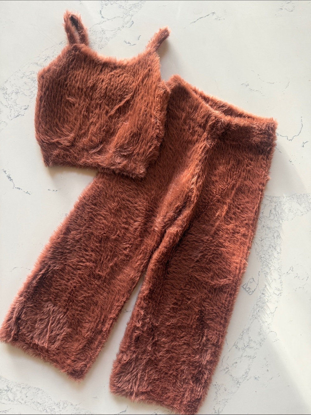 Rylee + Cru Fuzzy Knit Set Top and Pants Brick Color Girls size 4-5